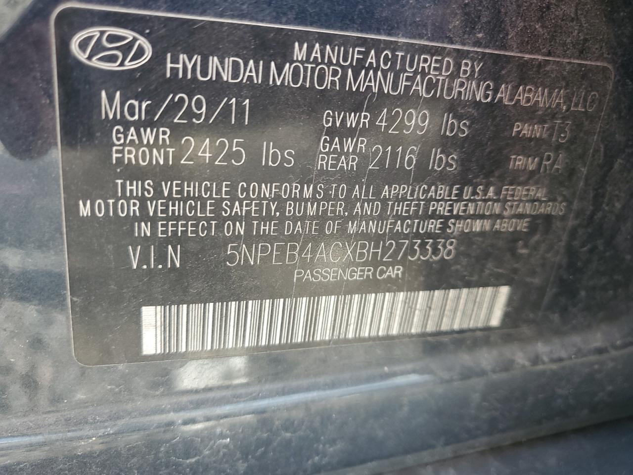 2011 HYUNDAI SONATA GLS photo 12