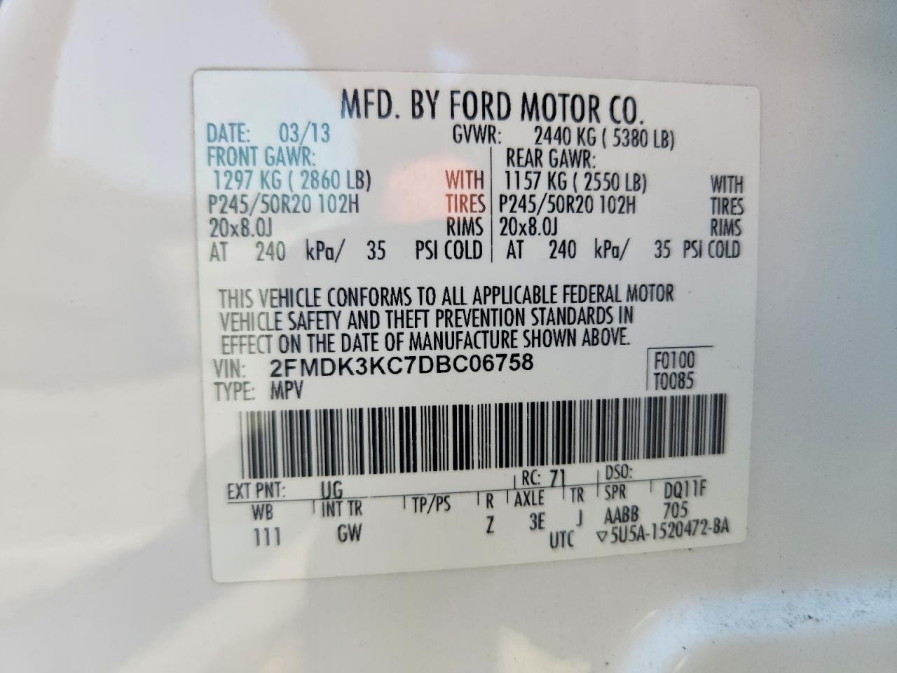 2013 FORD EDGE LIMITED photo 27