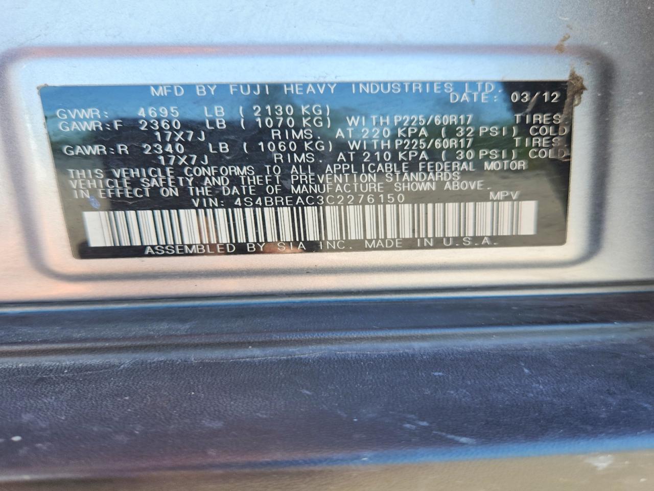 2012 SUBARU OUTBACK 3.6R photo 23