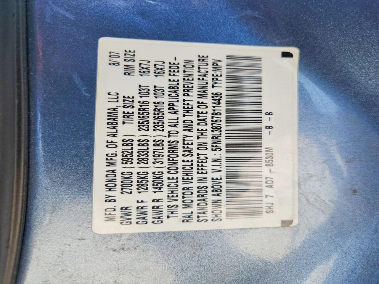2007 HONDA ODYSSEY EXL photo 25