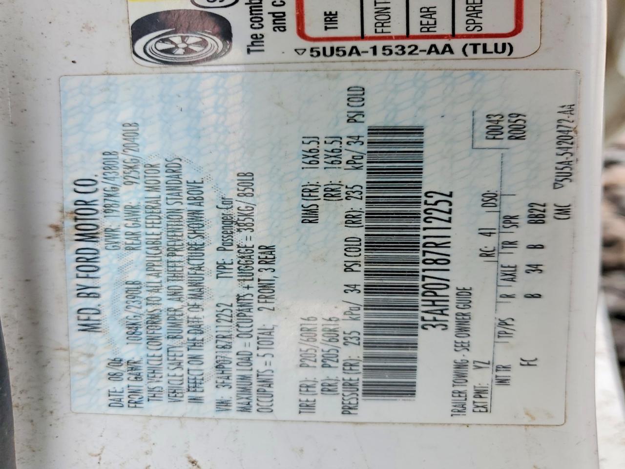 2007 FORD FUSION SE photo 34