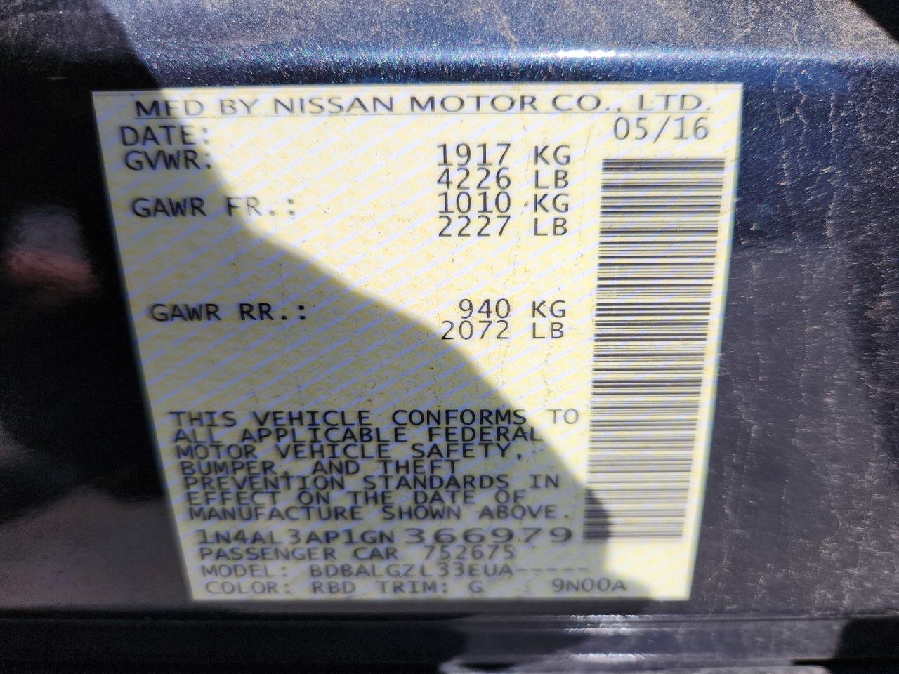 2016 NISSAN ALTIMA 2.5 S photo 12
