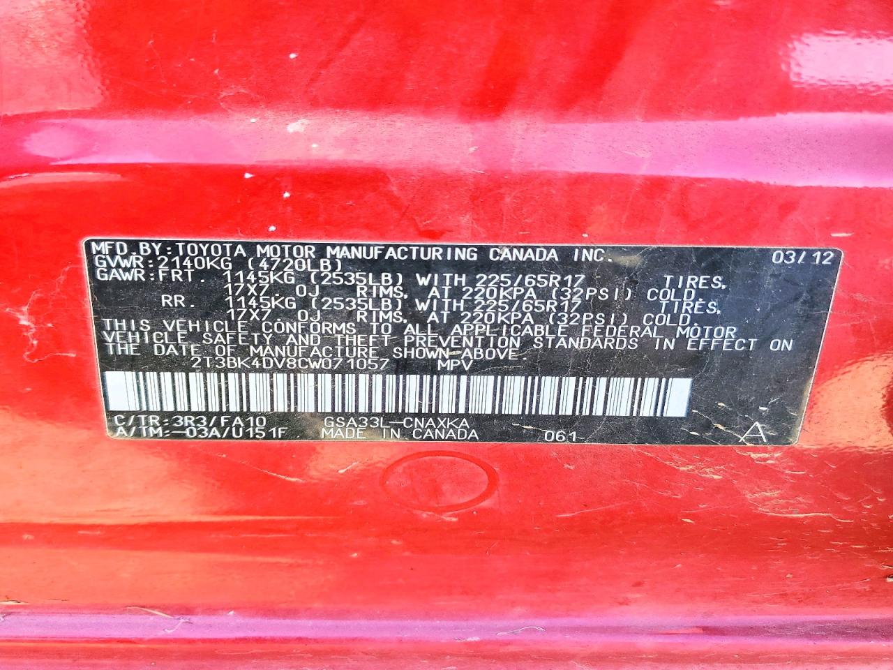 2012 TOYOTA RAV4 BASE photo 12