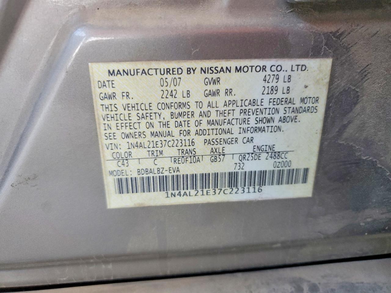 2007 NISSAN ALTIMA 2.5 photo 12