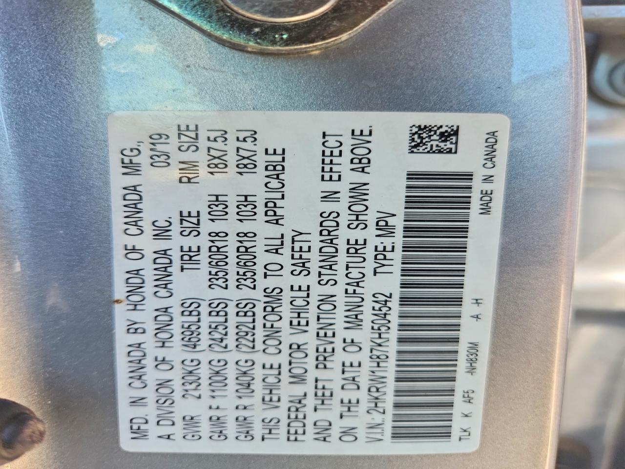 2019 HONDA CR-V EXL photo 23