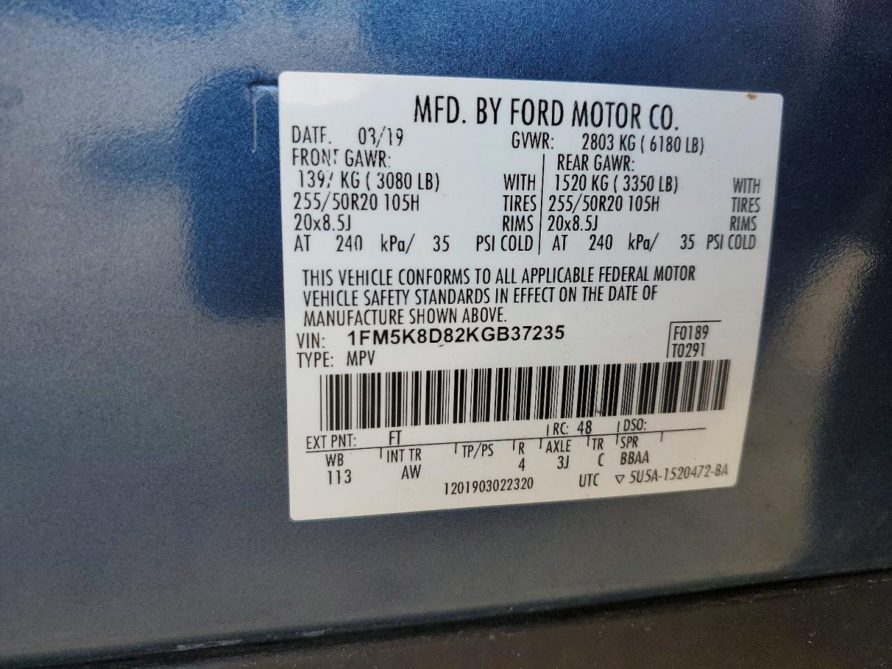 2019 FORD EXPLORER XLT photo 37