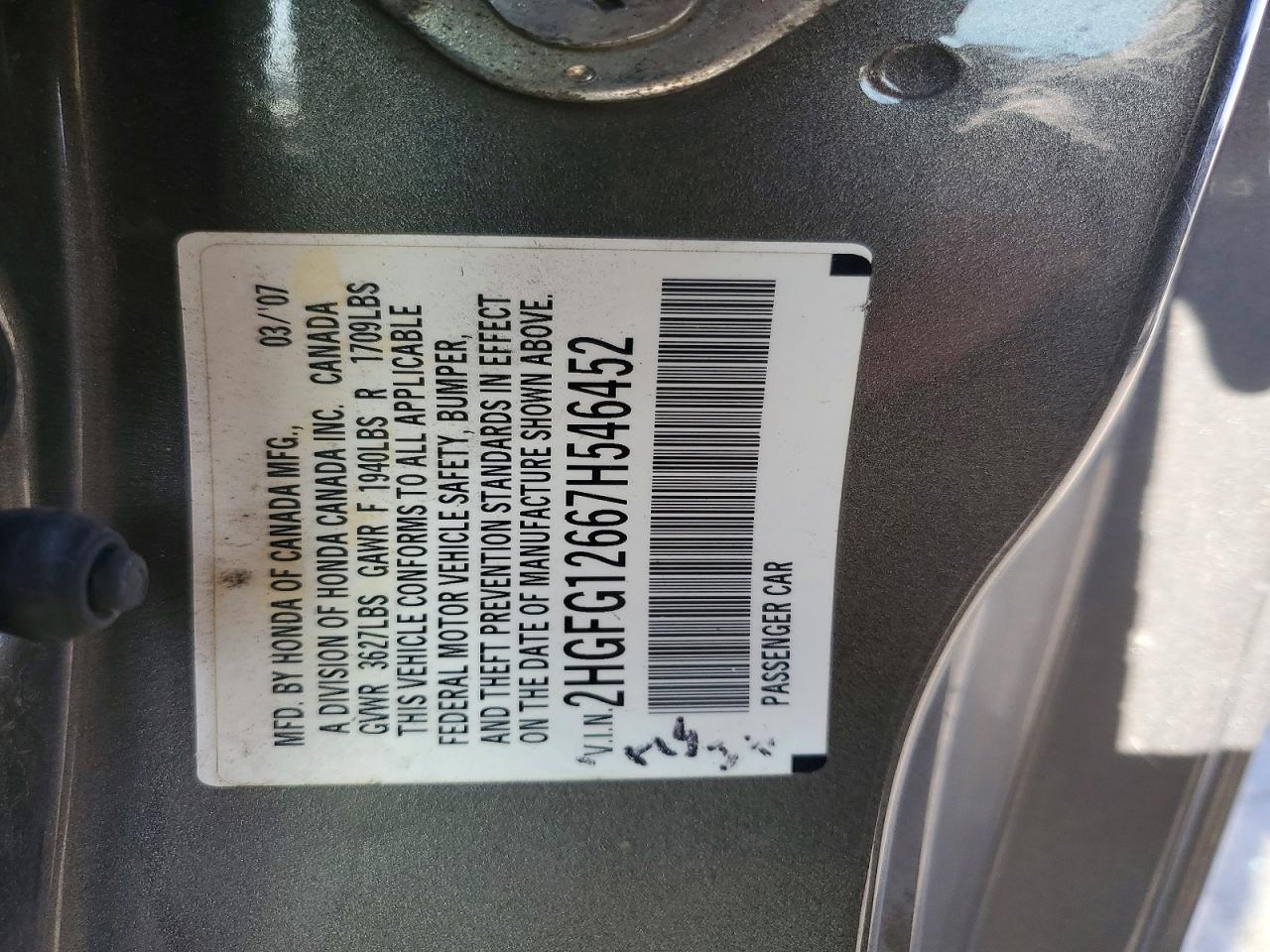 2007 HONDA CIVIC LX photo 23
