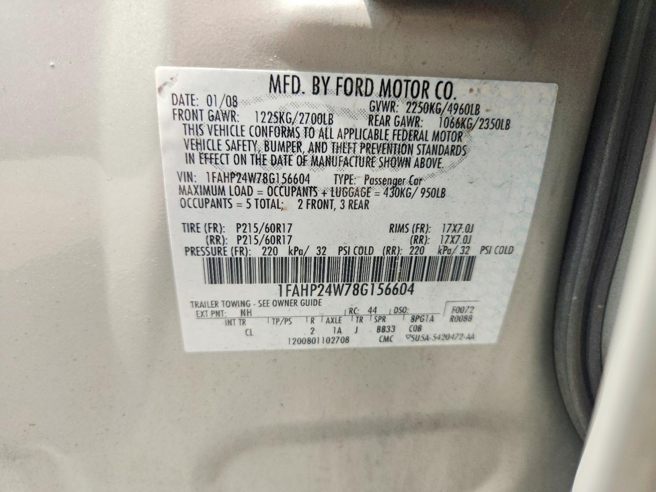 2008 FORD TAURUS SEL photo 23