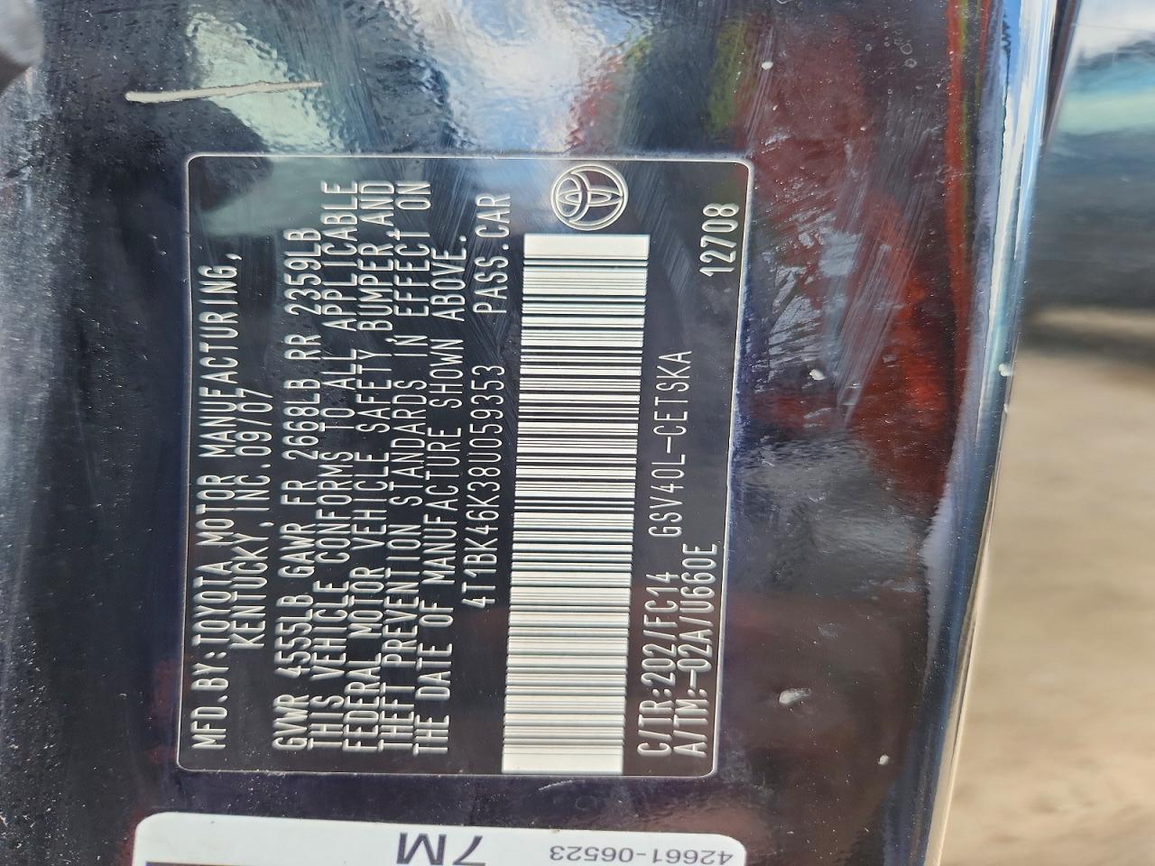2008 TOYOTA CAMRY SE V6 photo 13