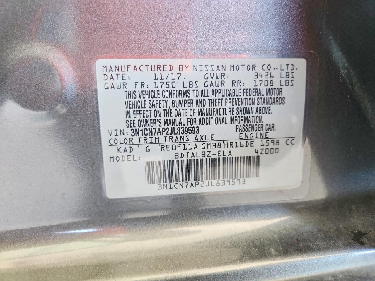2018 NISSAN VERSA SV photo 37