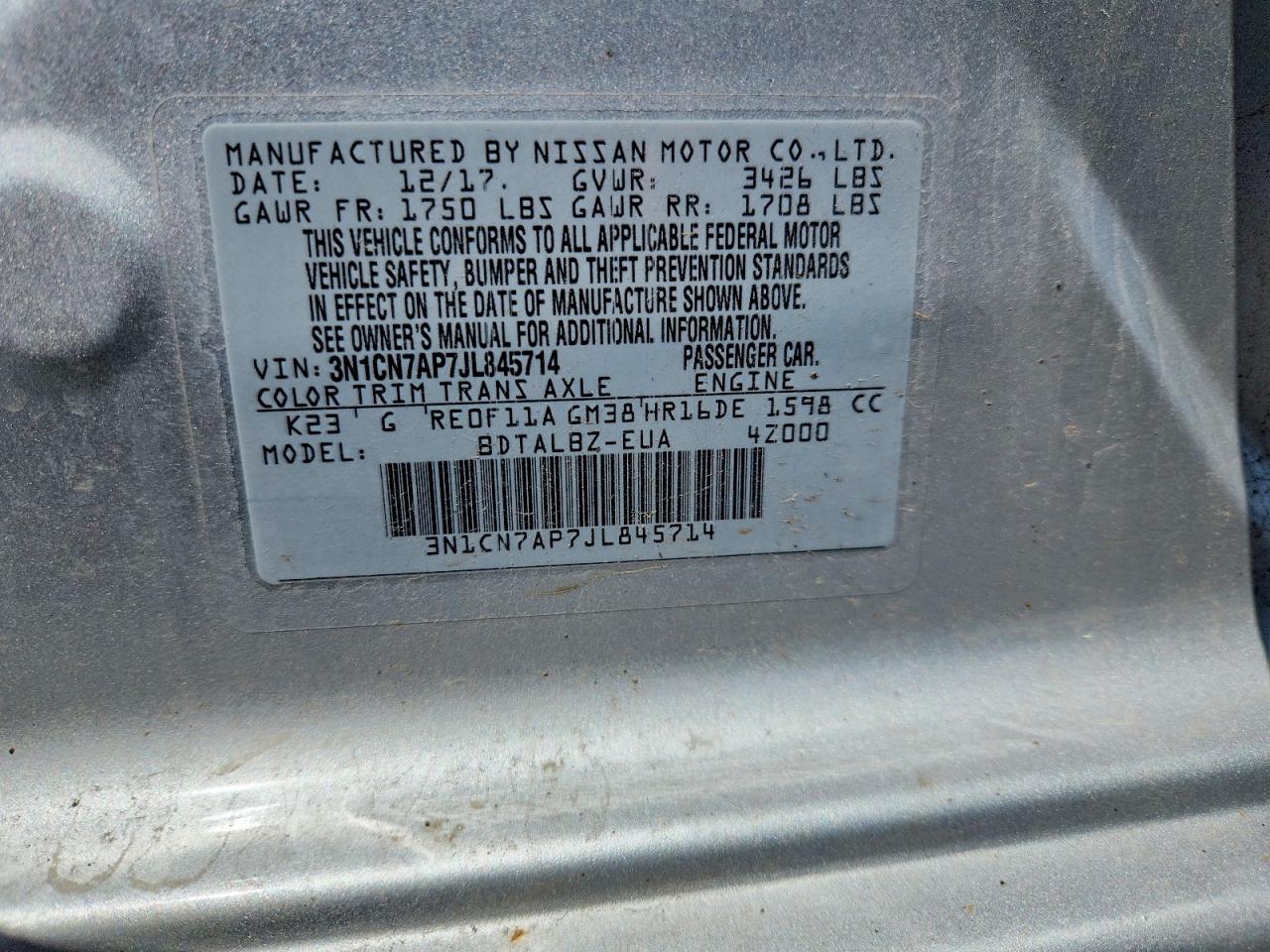 2018 NISSAN VERSA SV photo 23