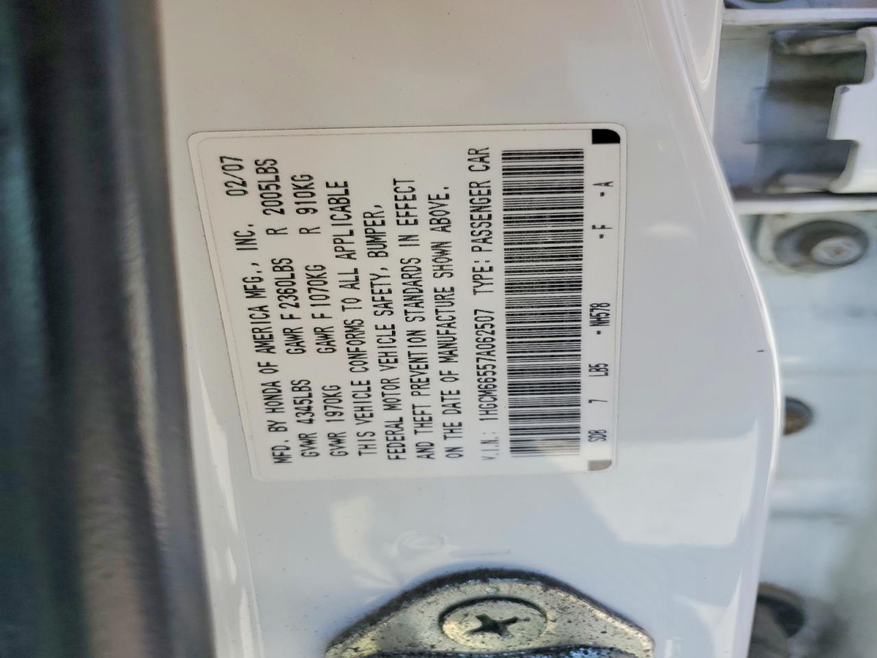 2007 HONDA ACCORD EX photo 25