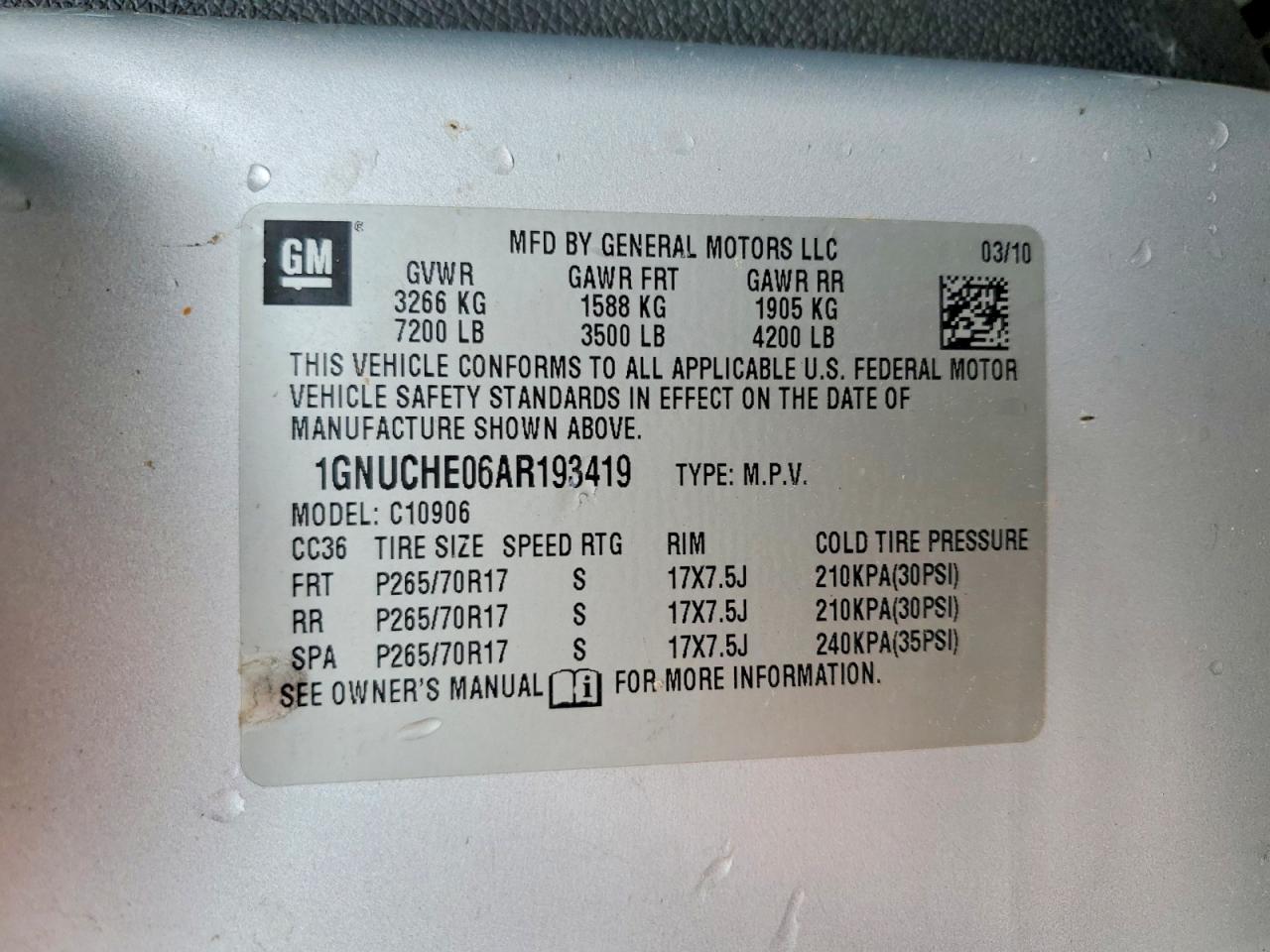 2010 CHEVROLET SUBURBAN C1500 LS photo 37