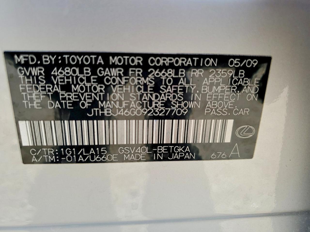 2009 LEXUS ES 350 photo 23