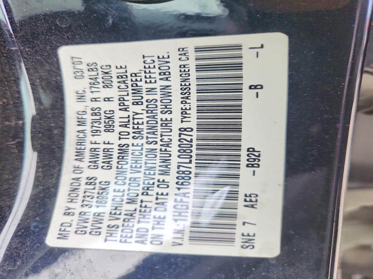 2007 HONDA CIVIC EX photo 23
