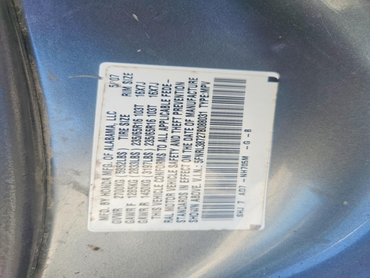 2007 HONDA ODYSSEY EXL photo 13