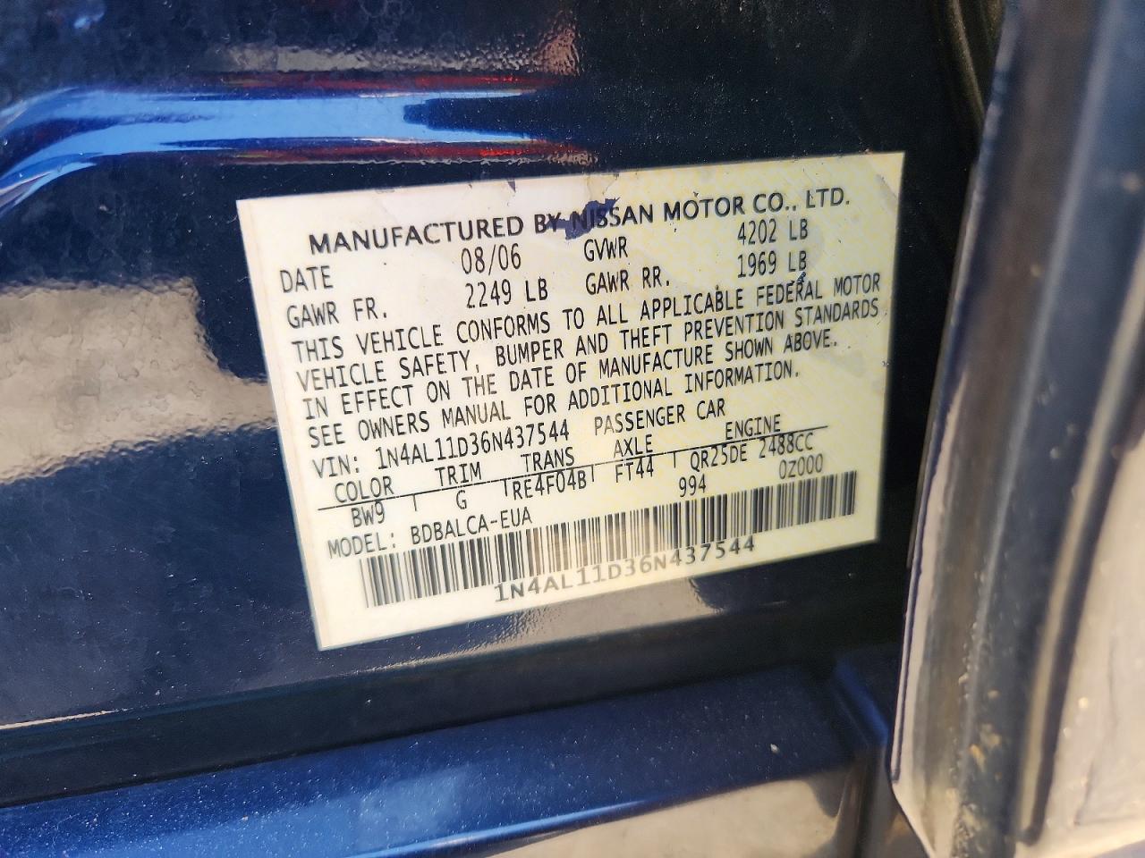 2006 NISSAN ALTIMA 2.5 photo 12
