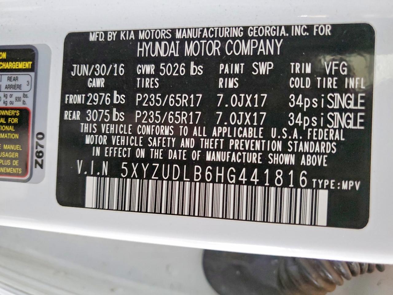 2017 HYUNDAI SANTA FE SPORT 2.4L photo 34