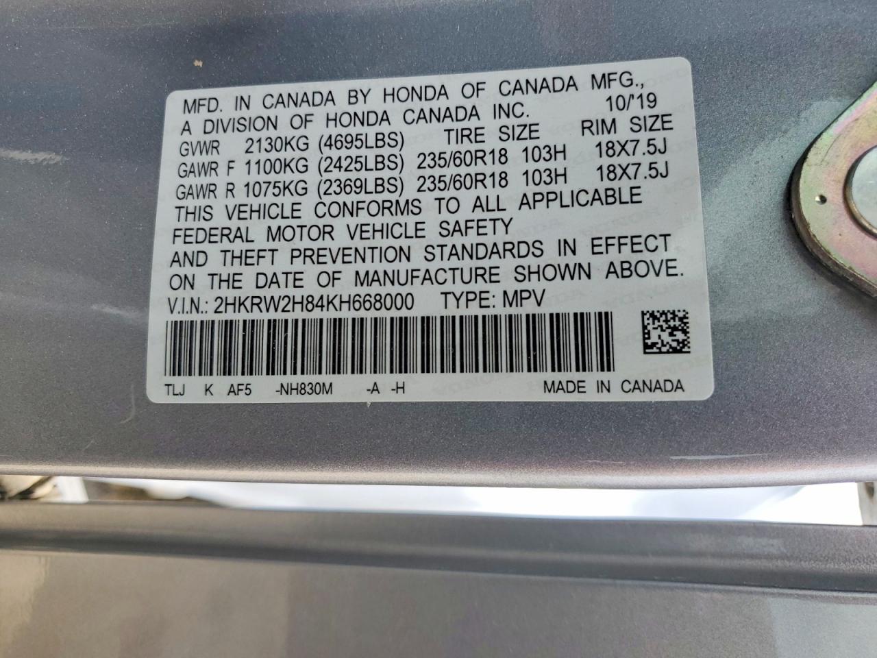 2019 HONDA CR-V EXL photo 13