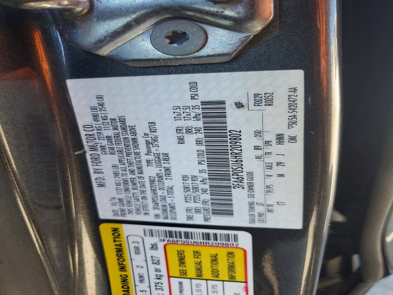 2017 FORD FUSION TITANIUM PHEV photo 34