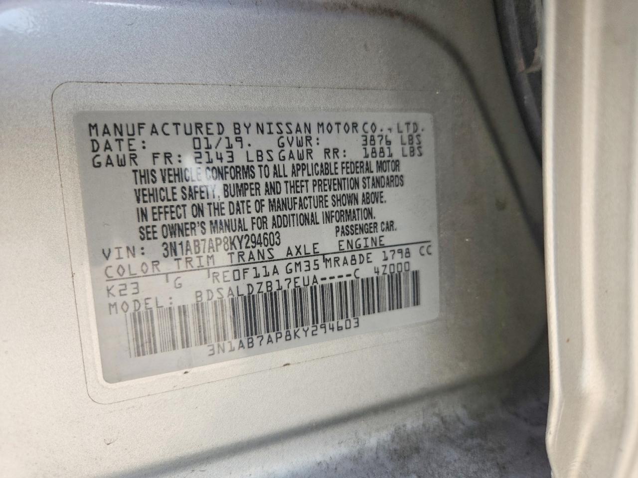 2019 NISSAN SENTRA SV photo 37