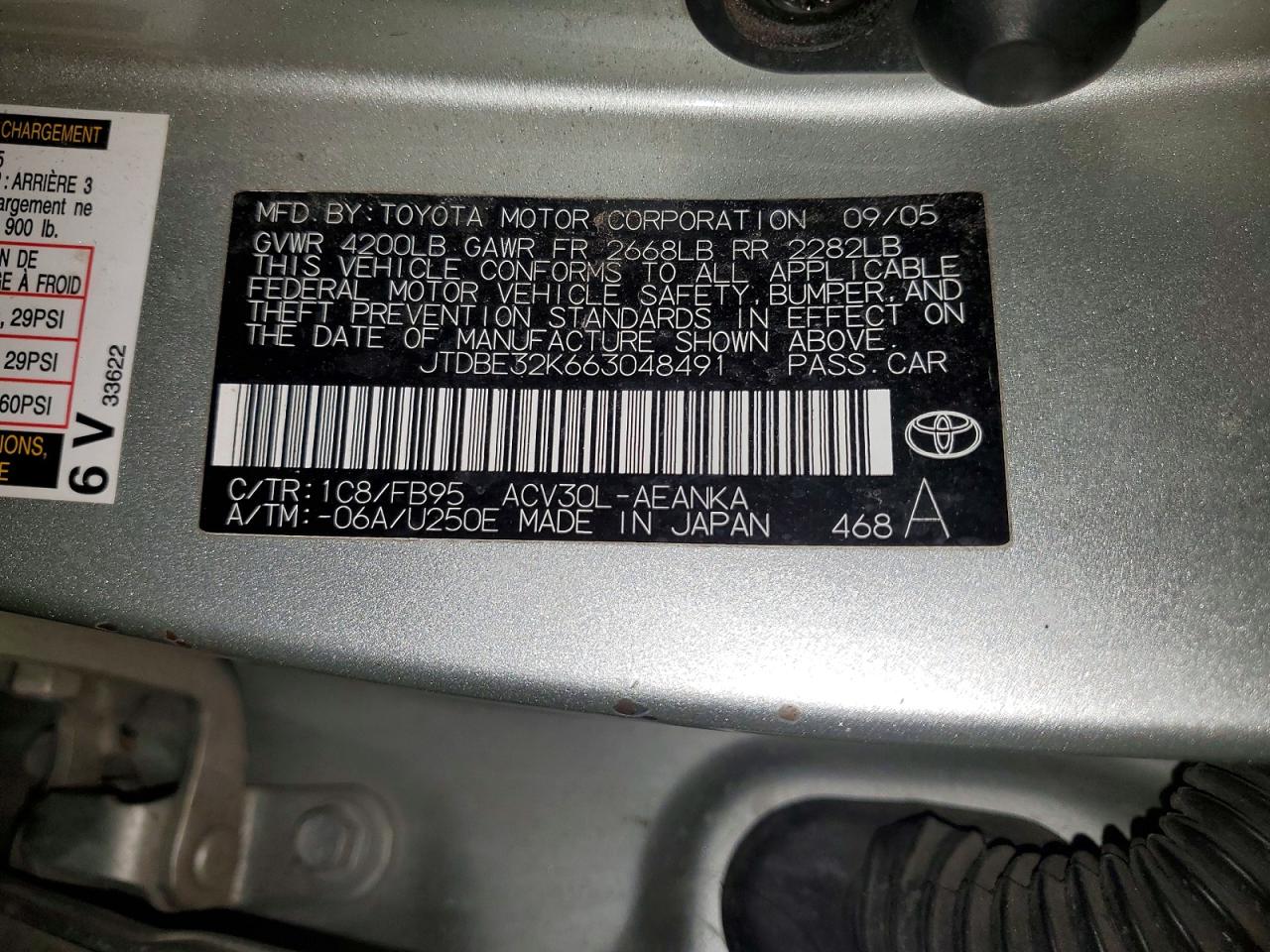 2006 TOYOTA CAMRY STANDARD photo 23