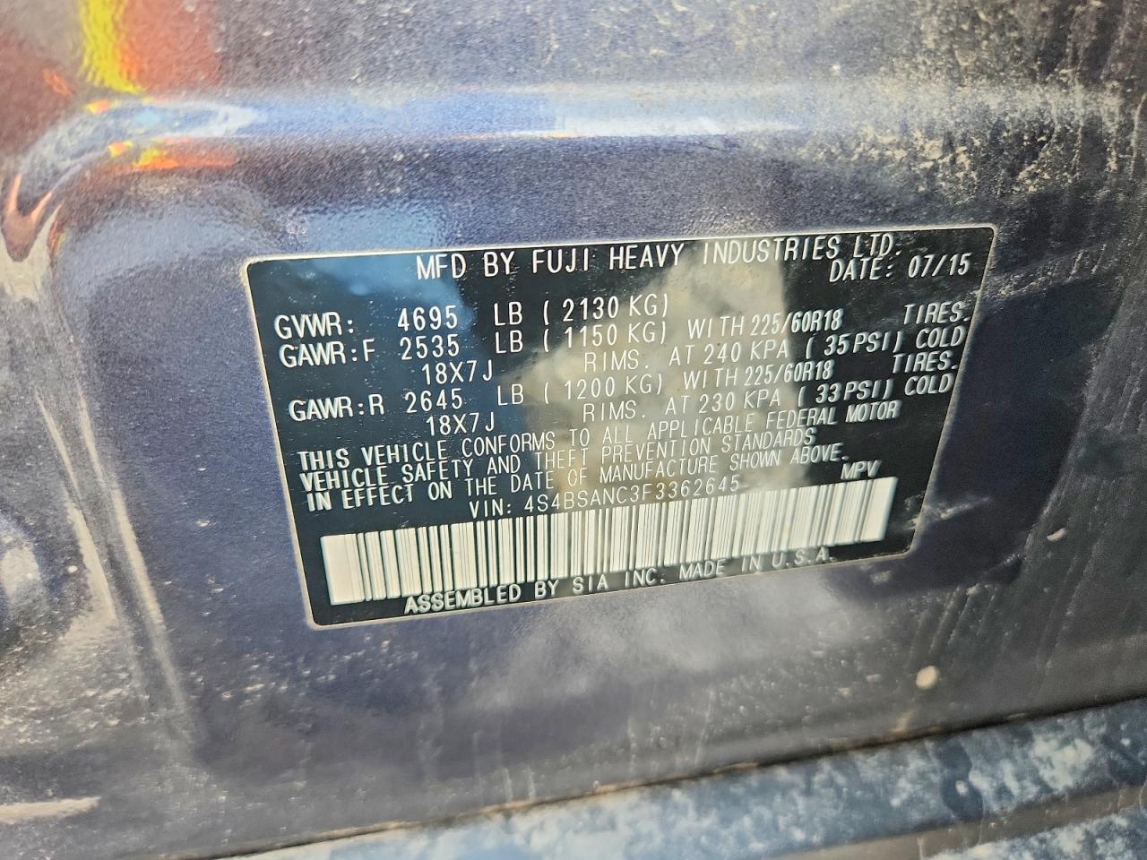 2015 SUBARU OUTBACK 2.5I LIMITED photo 12