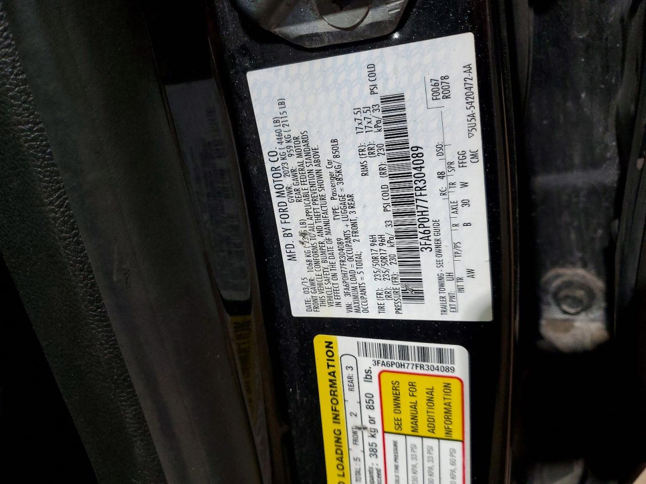 2015 FORD FUSION SE photo 23