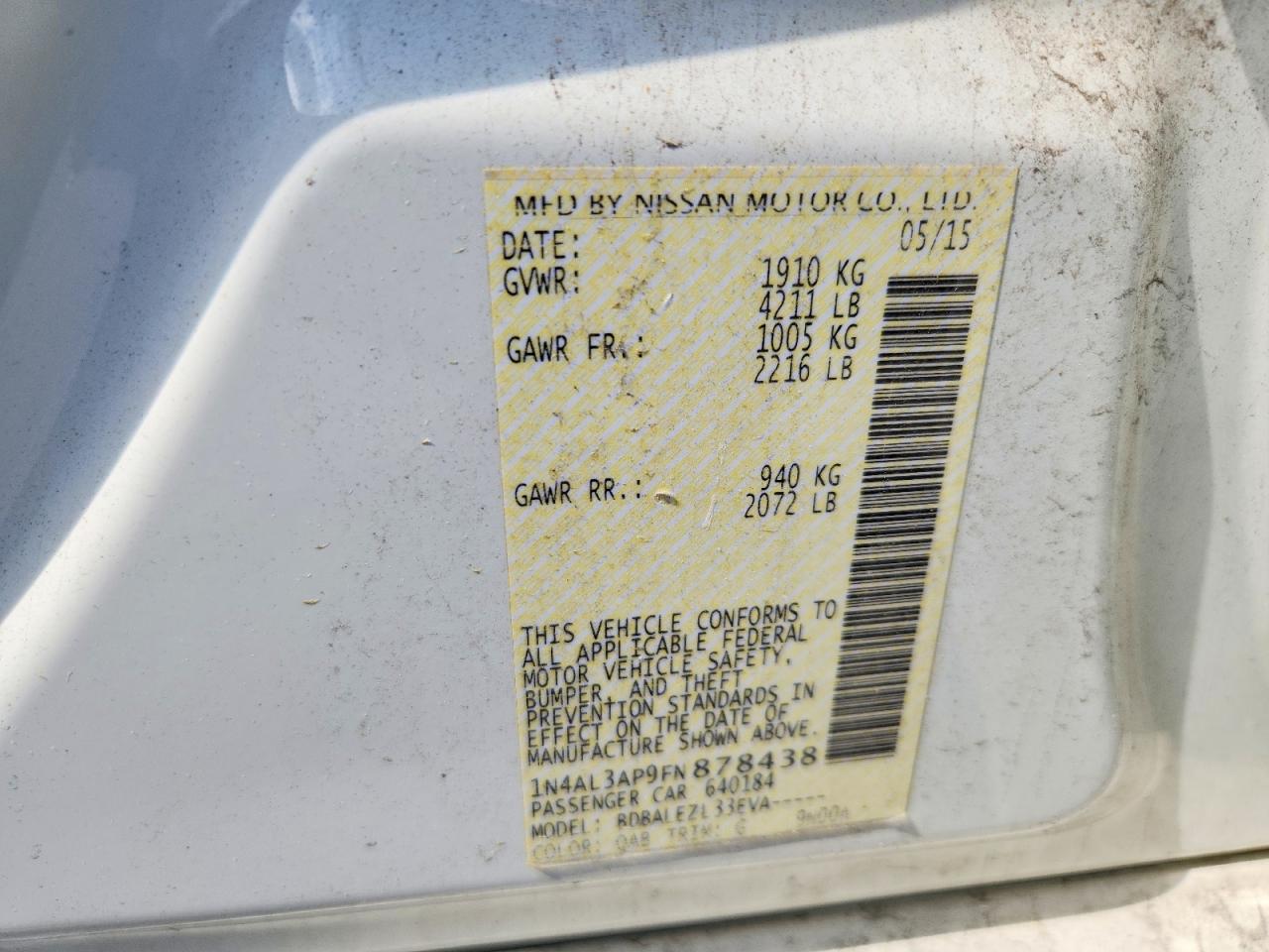2015 NISSAN ALTIMA 2.5 S photo 12