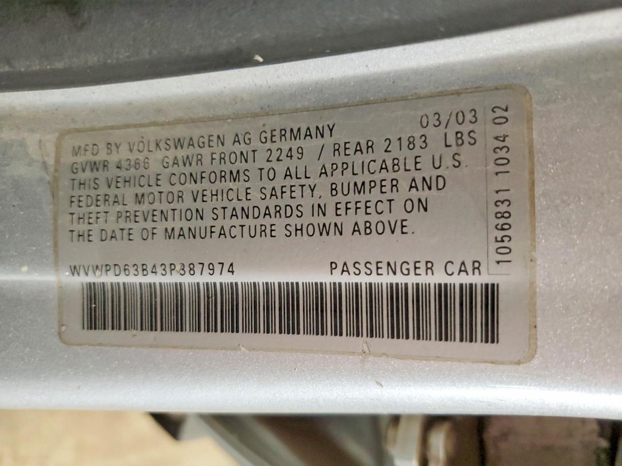 2003 VOLKSWAGEN PASSAT GLS photo 23