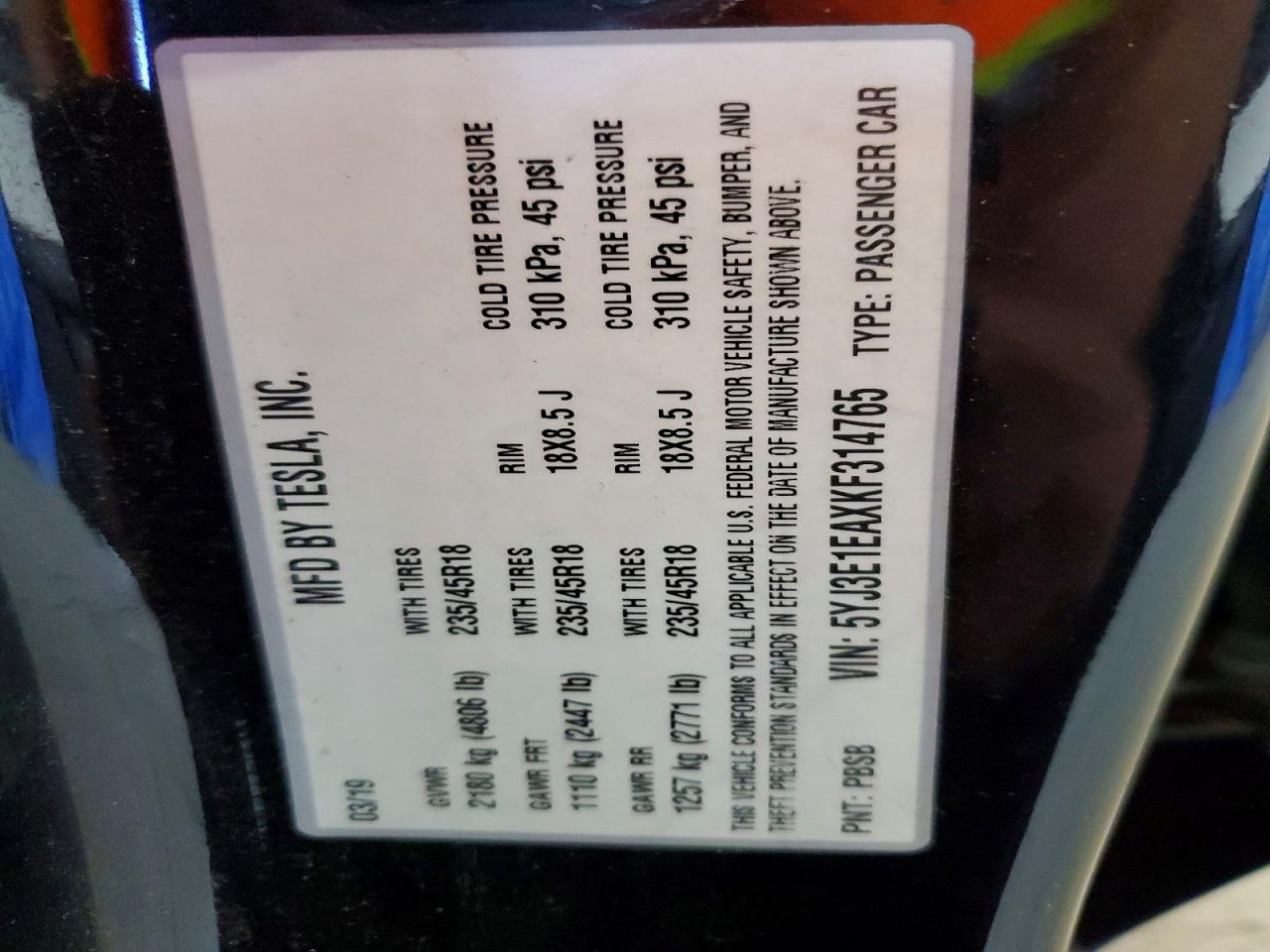 2019 TESLA MODEL 3 photo 34