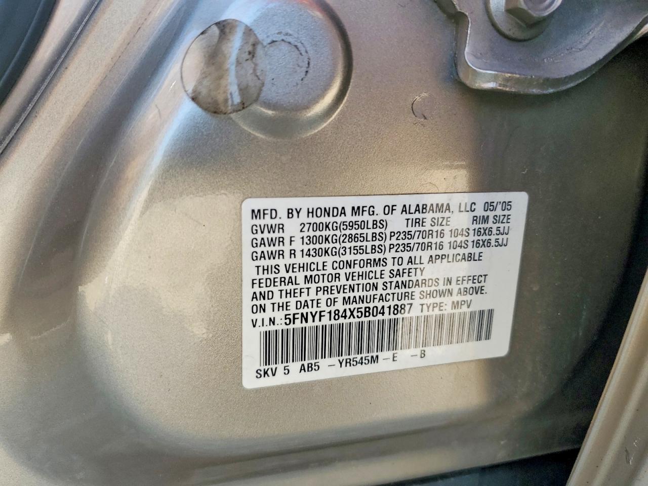 2005 HONDA PILOT EX photo 25