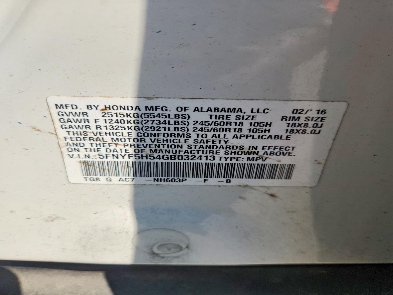 2016 HONDA PILOT EXL photo 25