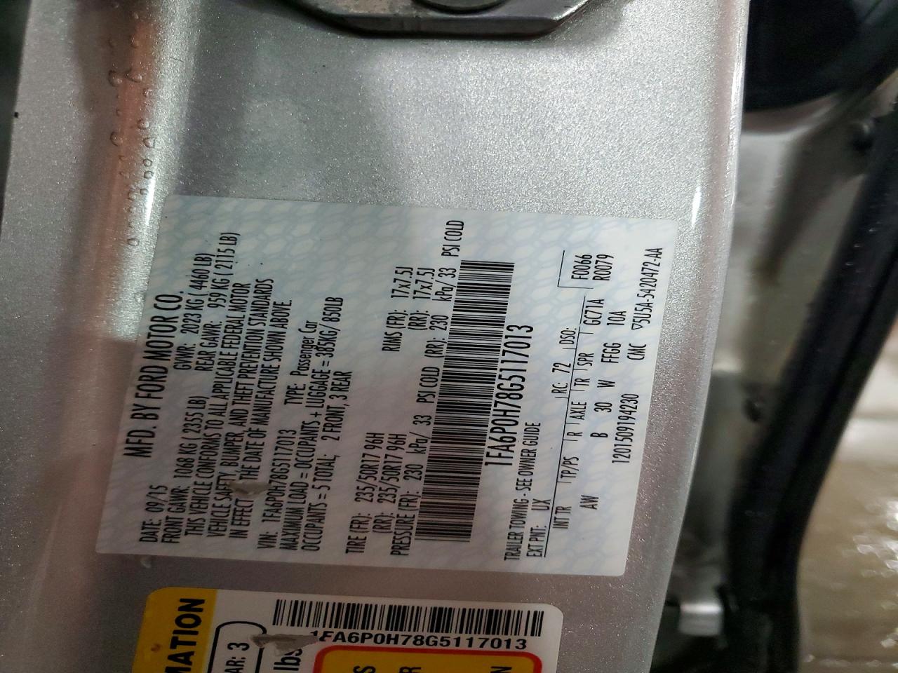 2016 FORD FUSION SE photo 37