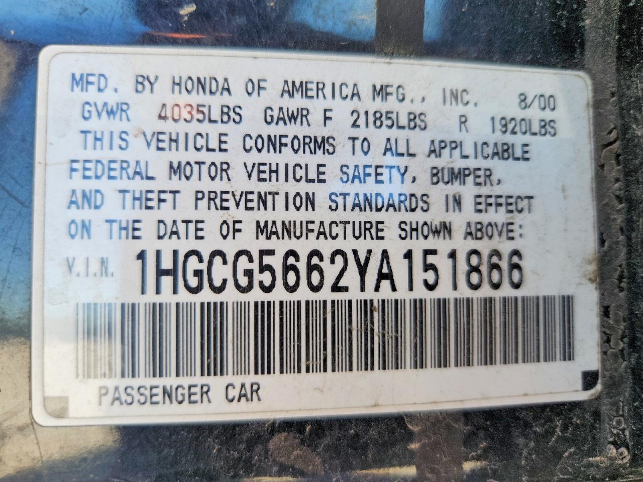 2000 HONDA ACCORD EX photo 34