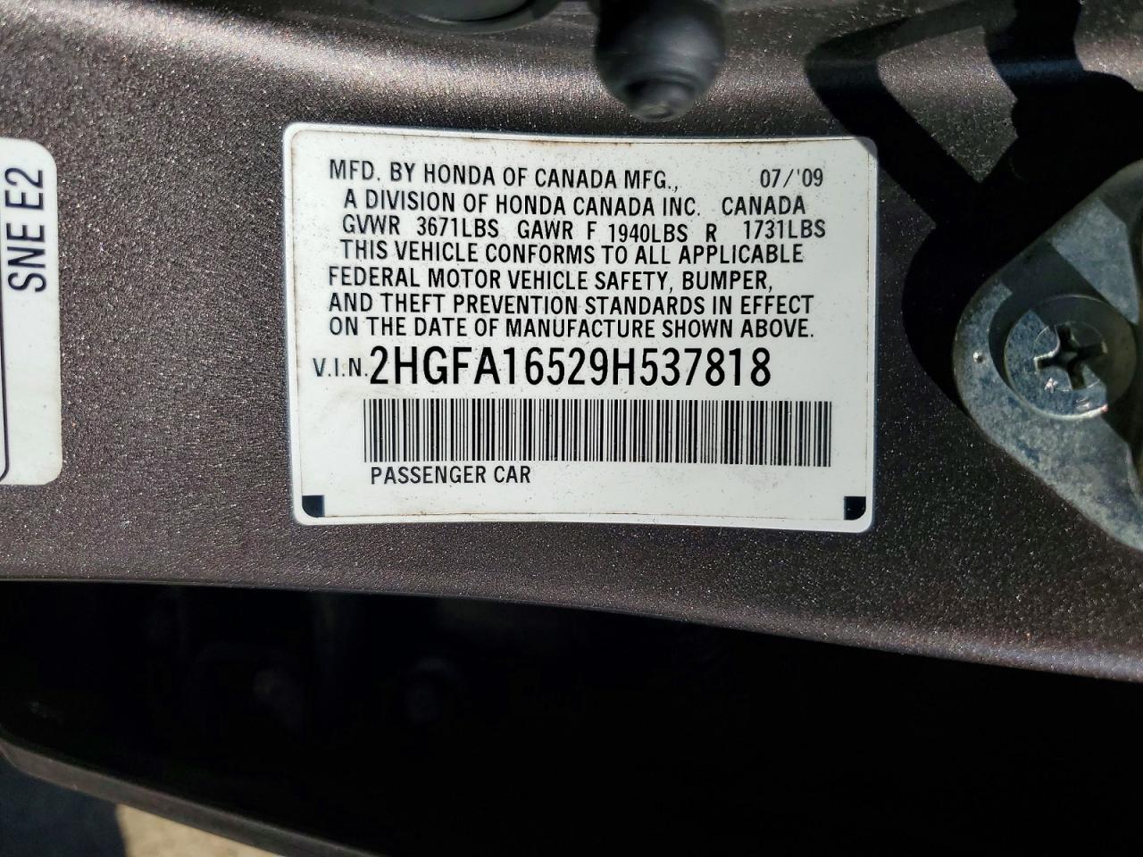 2009 HONDA CIVIC LX photo 34