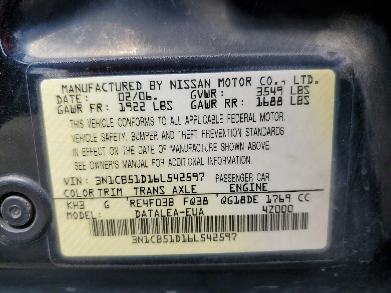 2006 NISSAN SENTRA 1.8 photo 12