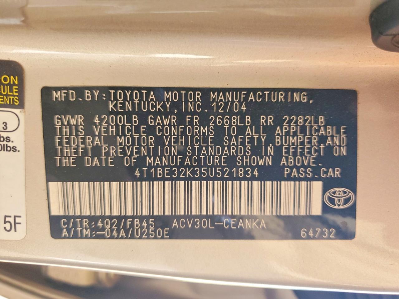 2005 TOYOTA CAMRY LE photo 23