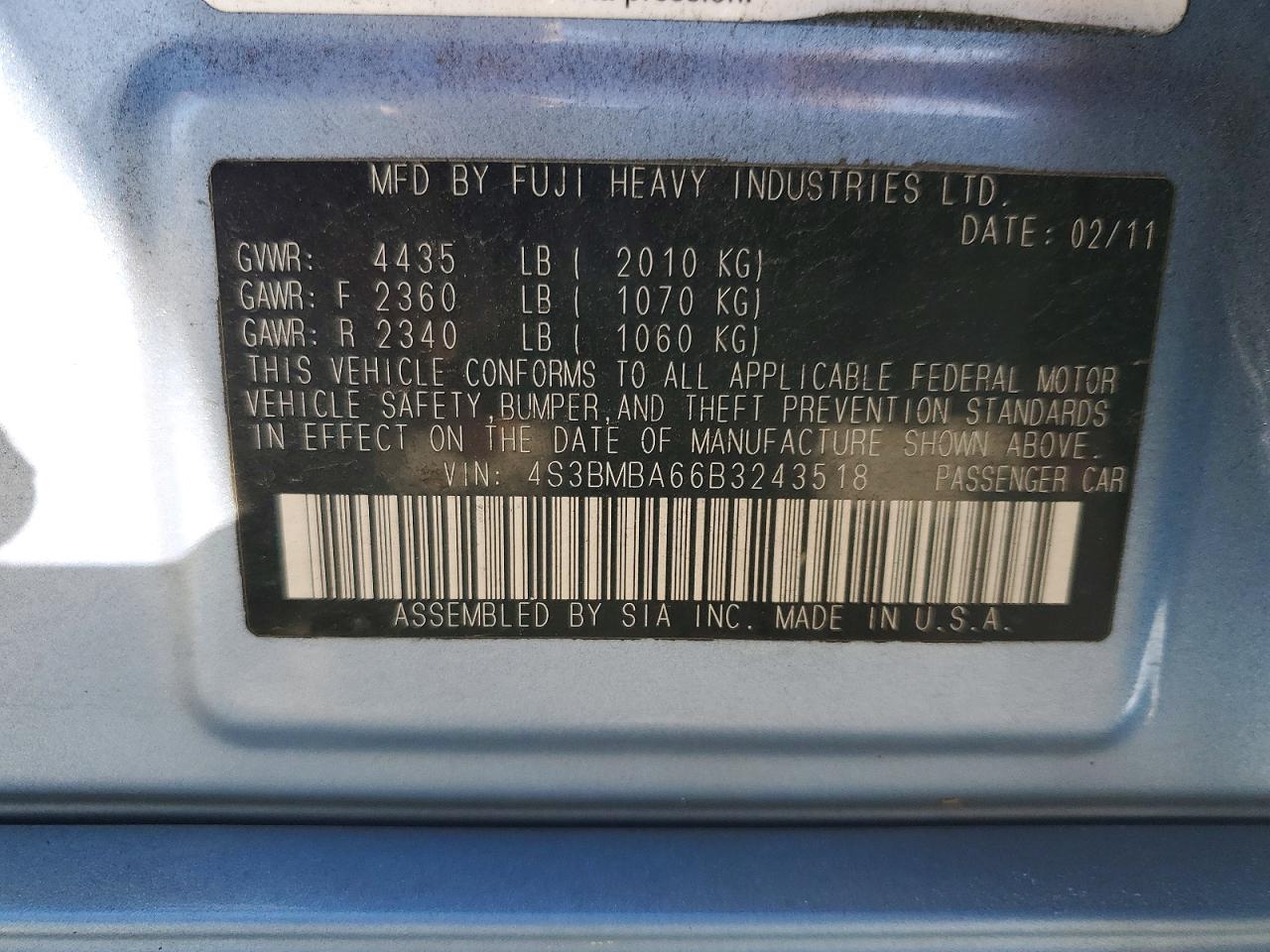 2011 SUBARU LEGACY 2.5I photo 23