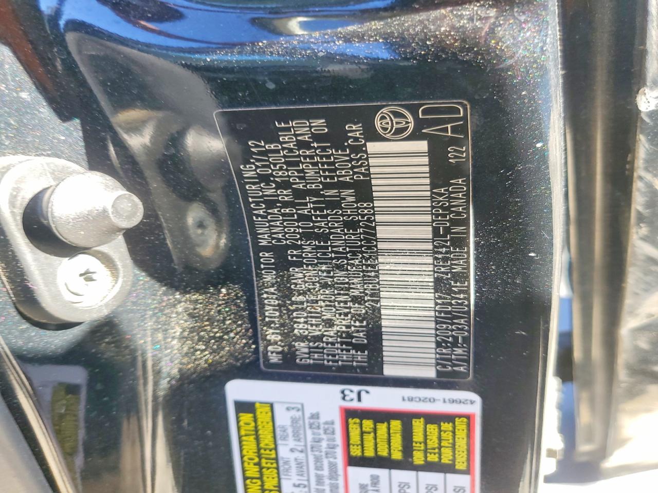 2012 TOYOTA COROLLA S photo 34