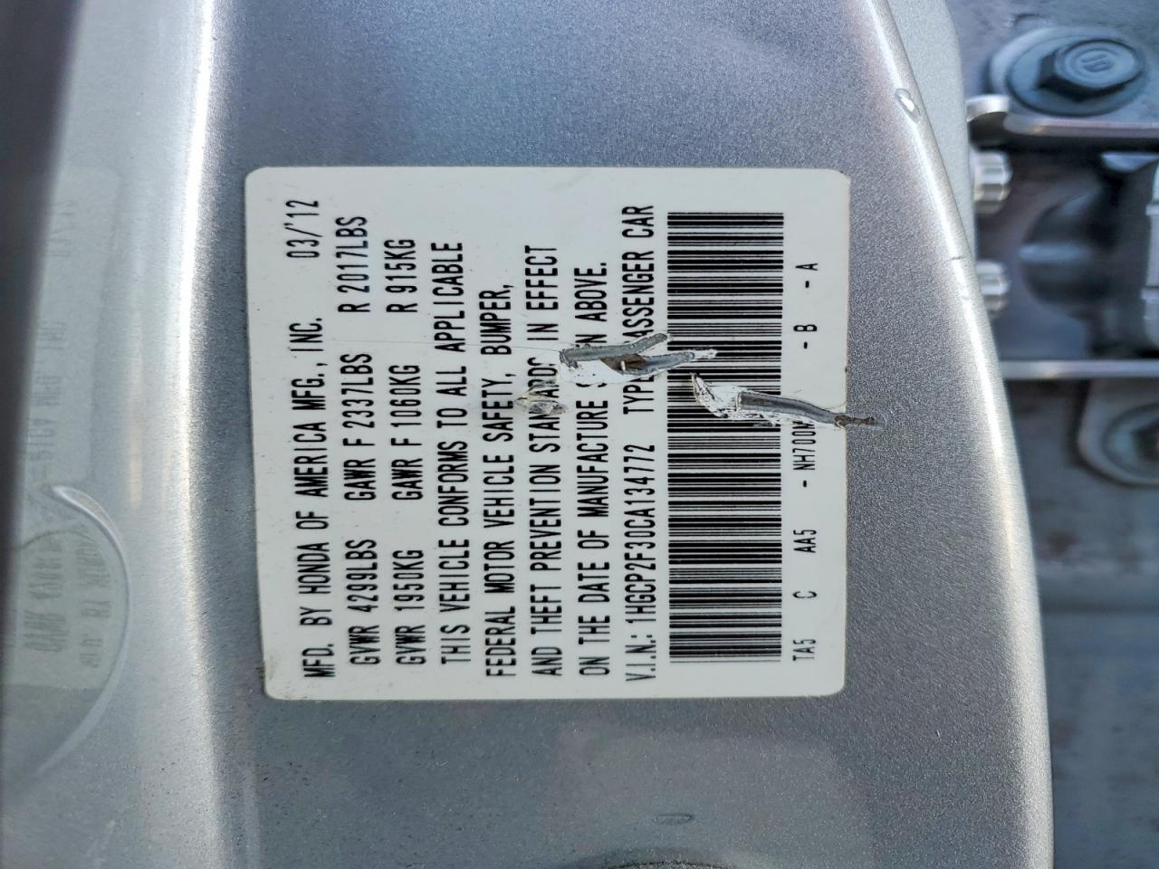 2012 HONDA ACCORD LX photo 23