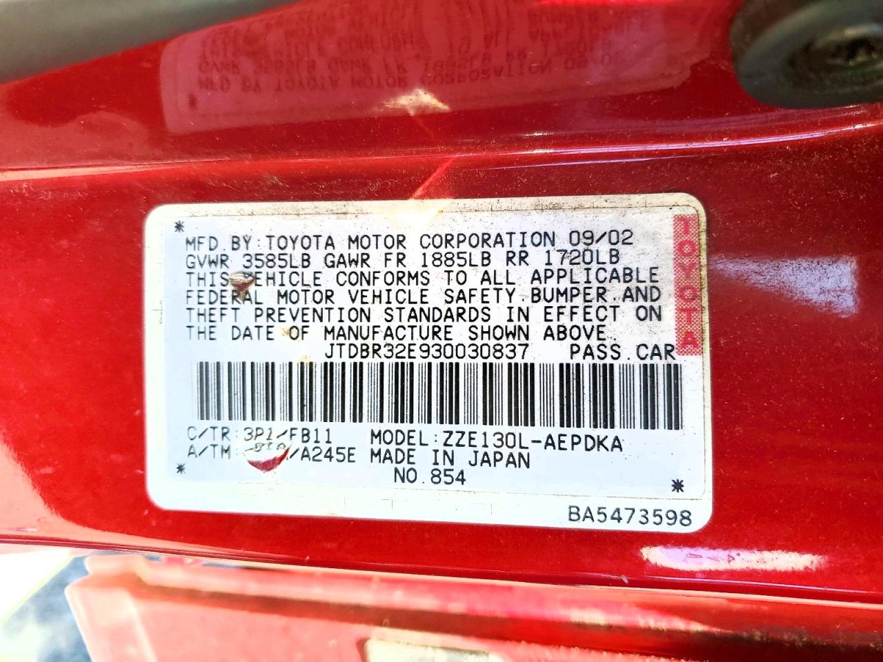 2003 TOYOTA COROLLA CE photo 37