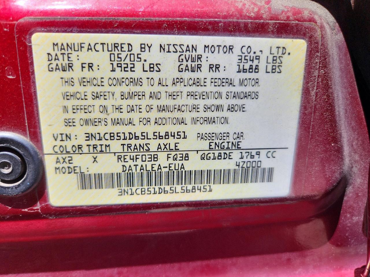 2005 NISSAN SENTRA 1.8 photo 37