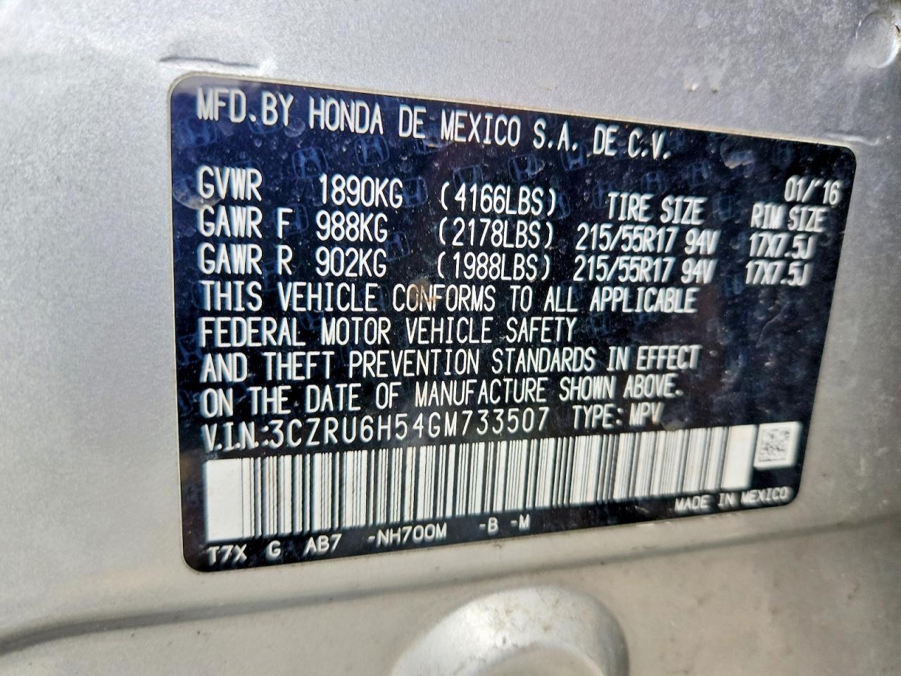 2016 HONDA HR-V EX photo 12