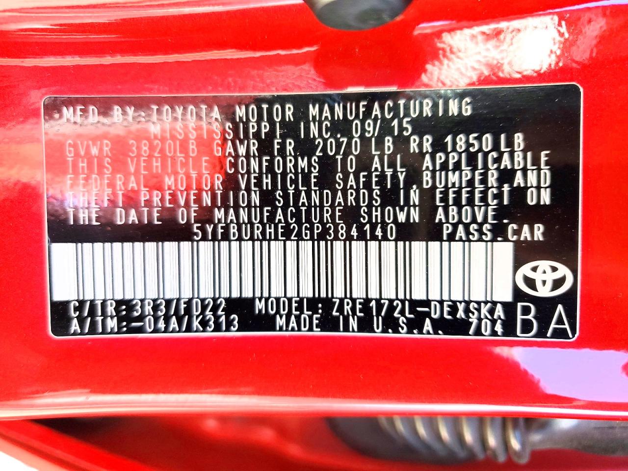 2016 TOYOTA COROLLA S PLUS photo 23