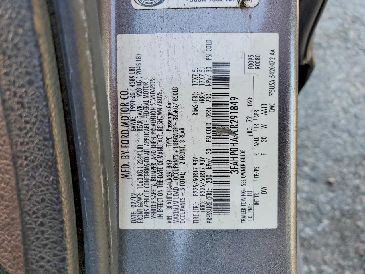 2012 FORD FUSION SE photo 23