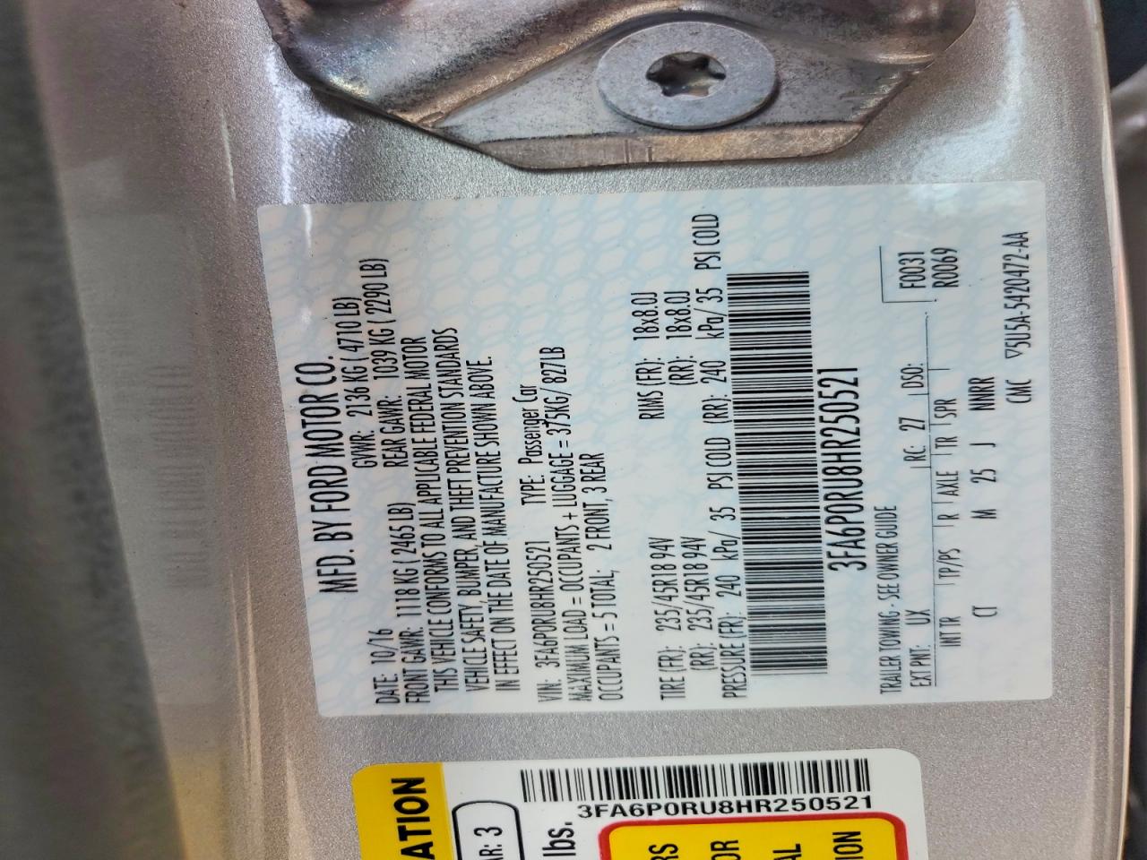 2017 FORD FUSION TITANIUM HEV photo 12