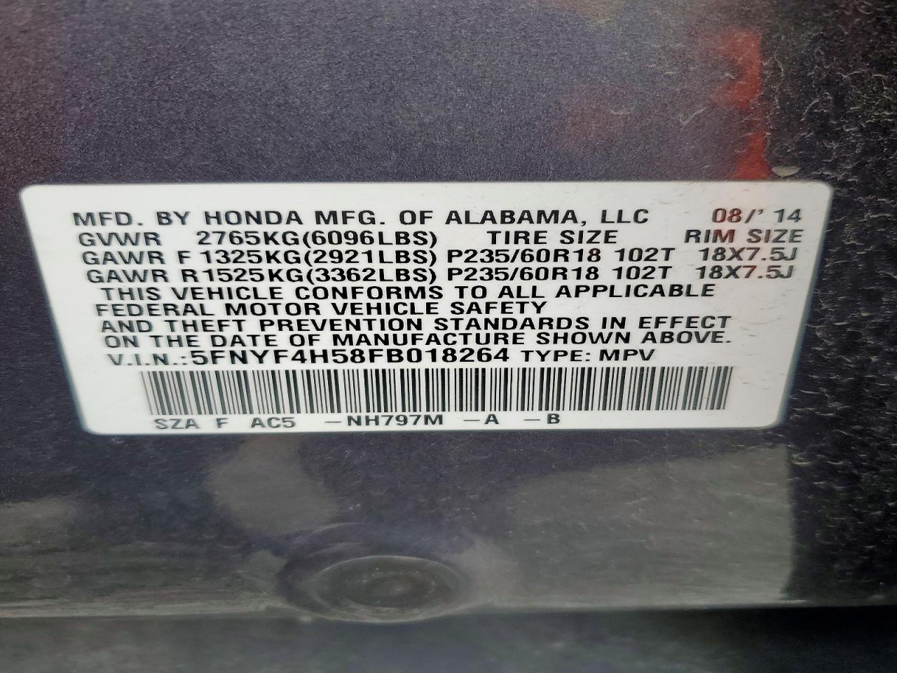 2015 HONDA PILOT EXL photo 27