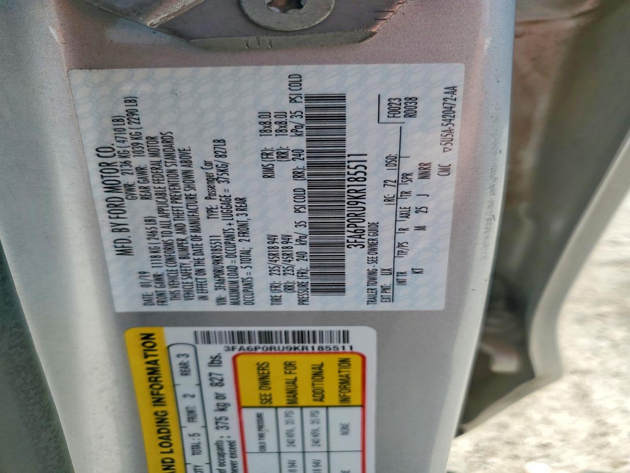 2019 FORD FUSION TITANIUM photo 34