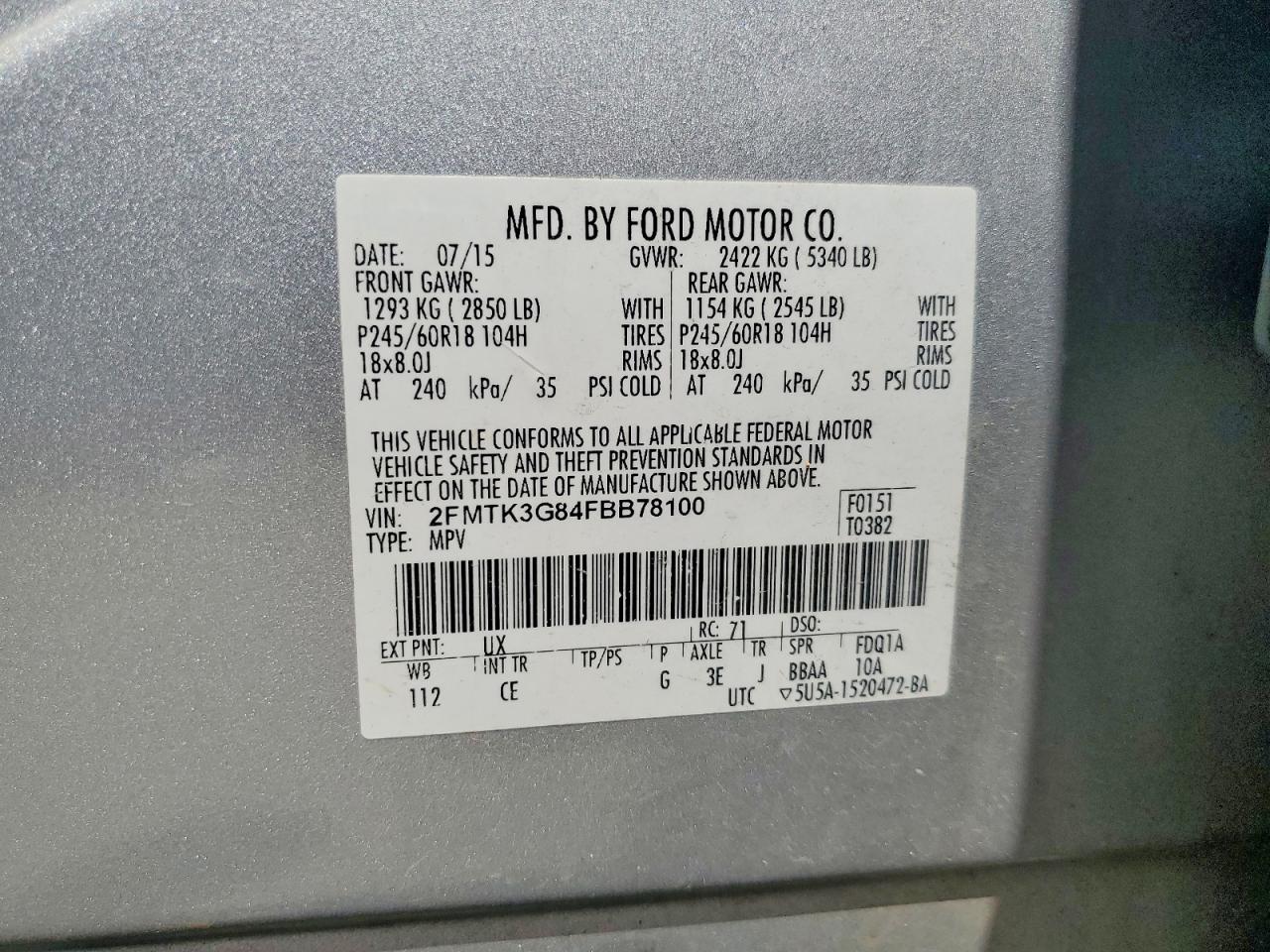 2015 FORD EDGE SE photo 14